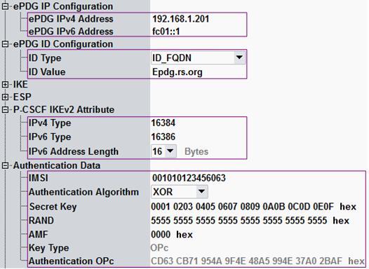 In the epdg tab, configure the epdg settings compatible to your DUT. a) The epdg IP address within epdg IP Configuration.