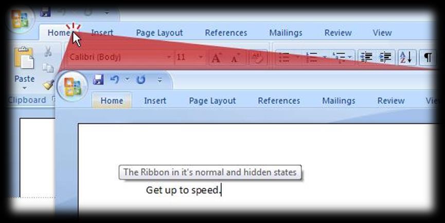 Minimize the Ribbon Alternative Double Click a Tab to minimize Ribbon Single Click a Tab to display the Ribbon.