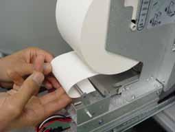 5) Push the receipt paper inside the supporting bracket, as shown in