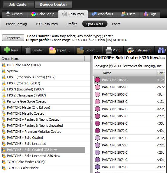 PANTONE libraries available on the Fiery server Custom Curve Presets The latest PANTONE libraries are always available for download from efi.