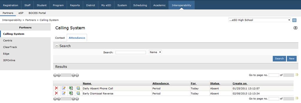 Calling System Attendance Tab Click Attendance to change to the Calling System Attendance tab.