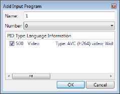 2. Specify name of the Input program node (3) in the appeared window: 3 4 5 6 The Number drop-down list (4) contains numbers of all programs detected in input stream.