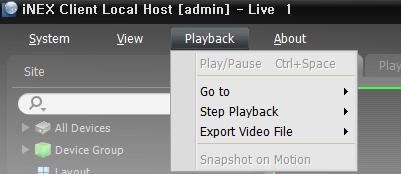 User s Manual Playback Play/Pause: Plays or pauses playback of recorded video. Go To: Selects a specific point of video to be played. Refer to 7.1 Playing back Recorded Video, Panel Toolbar (p.