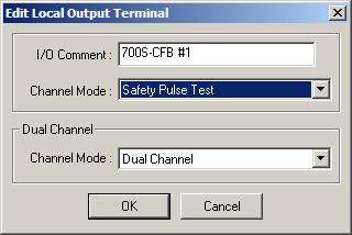Enter a description of the device in the I/O Comment field. 4. Set the Channel Mode to Safety Pulse Test. 5. Set Channel Mode to Dual Channel since dual relays are used.