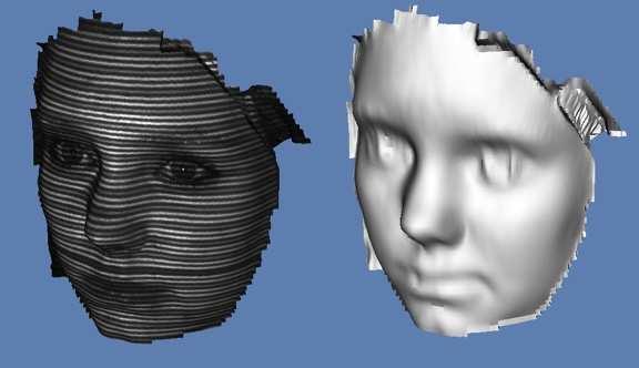 3D surface original FACE1 3D RMSE=2.0 3D RMSE=1.01 3D surface original FACE2 3D RMSE=4.23 3D RMSE=3.