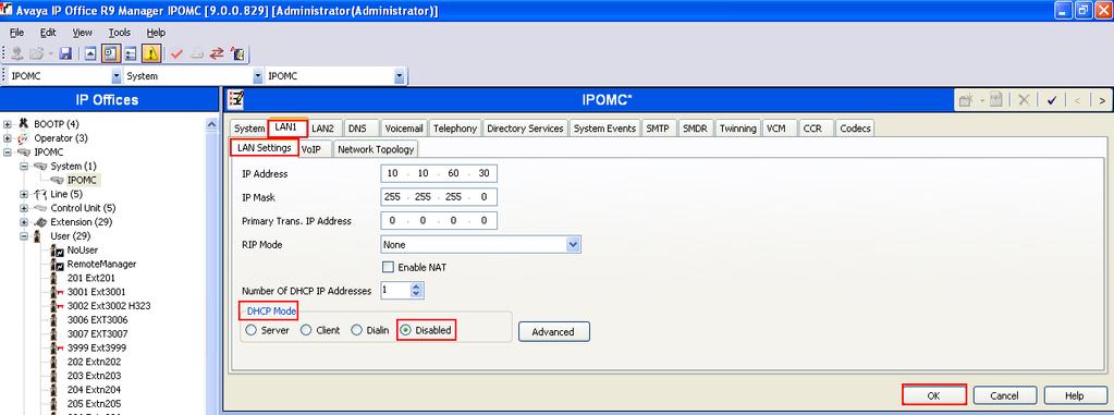 In the IP Offices window expand the Configuration Tree and double-click System. During compliance testing the System was called IPOMC. 5.2.
