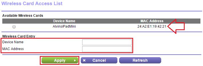 8. Enter the Device Name and MAC Address of your WiFi client.