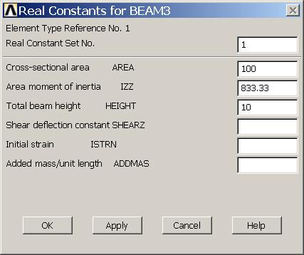 Example - Real Constants Preprocessor > Real Constants > Add.