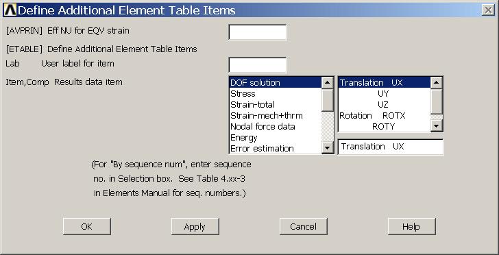 Example Element Table Scroll down in this menu