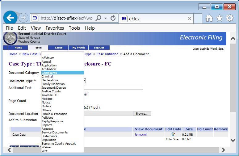 32 Filer Interface User s Guide Figure 31: Document Category Drop Down 3.