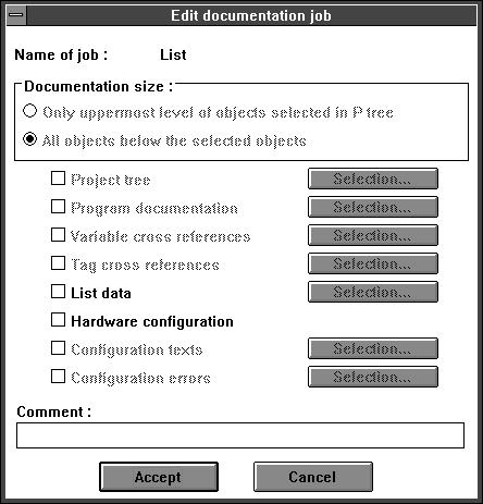 7.2.6 Detailing a documentation job with Detailling!. Here a selected job in the Name column can be defined for contents. This is to say, the parts to be printed out.