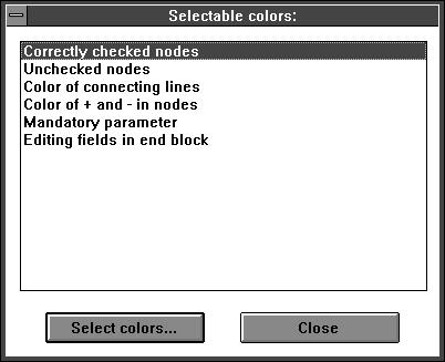 Defining colours with Options Colours. The colours of lines linking node, connecting lines, must parameters and fields in the drawing footer can be changed.