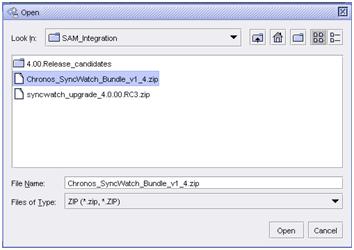 integration with Chronos SyncWatch Procedure 5-5: To import the SyncWatch script bundle... Figure 5-8 SyncWatch script bundle 4 Click on the Open button.