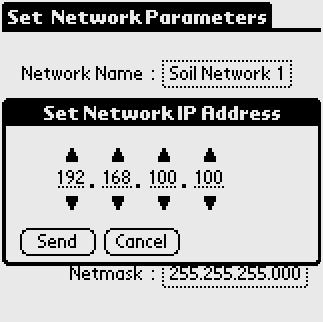 The Set Network IP Address screen appears with four spaces separated by three dots. e. Tap the space to the left and enter 192.