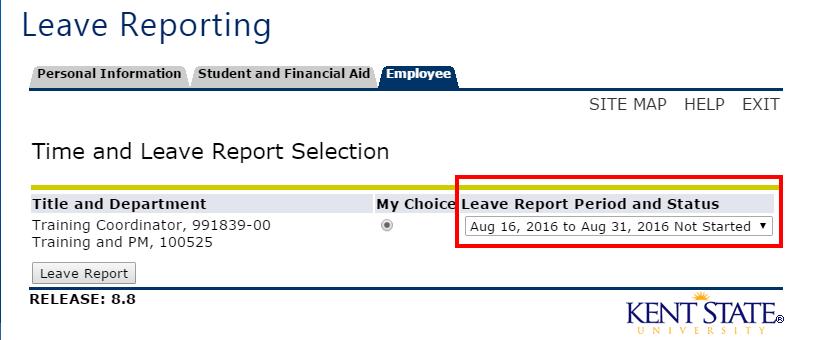 Leave Report Tool The Leave Report period can be selected from a drop down list.