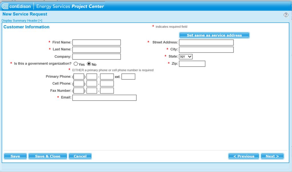 6.5. Customer Information Select and/or enter the customer s contact and address information.