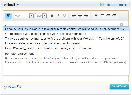 Service Cloud Additional Service Cloud Enhancements To add a Quick Text message to an email: 1. Click Answer Customer. 2. Click and select Email. 3. In the email text box, type ;;.