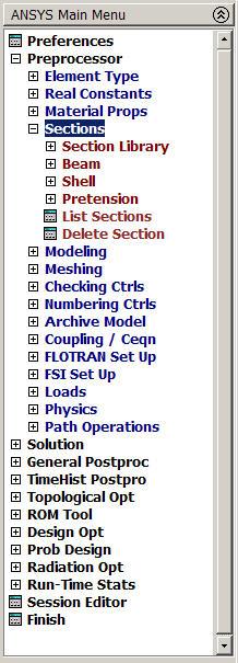 Sections Building a model using BEAM44, BEAM188, or BEAM189, you can use the section commands (SECTYPE,