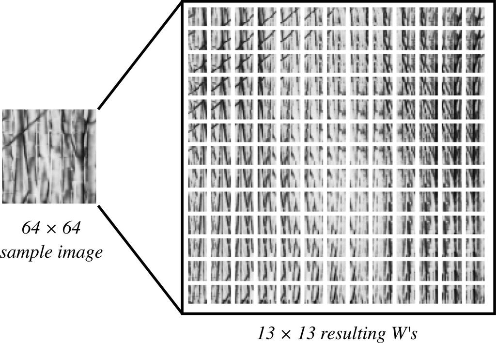 Figure 3: All 16 16 subimages W (offset by 4 pixels) for a 64 64 sample image. Now, each subimage Wj ω gives rise to a set of six feature vectors x ω ij, i {1,...,6}.