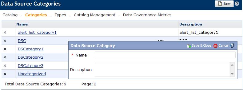 3 Data Source Categories The Map > Data Sources > Categories module lists the Data Source Categories that have been defined in your system.