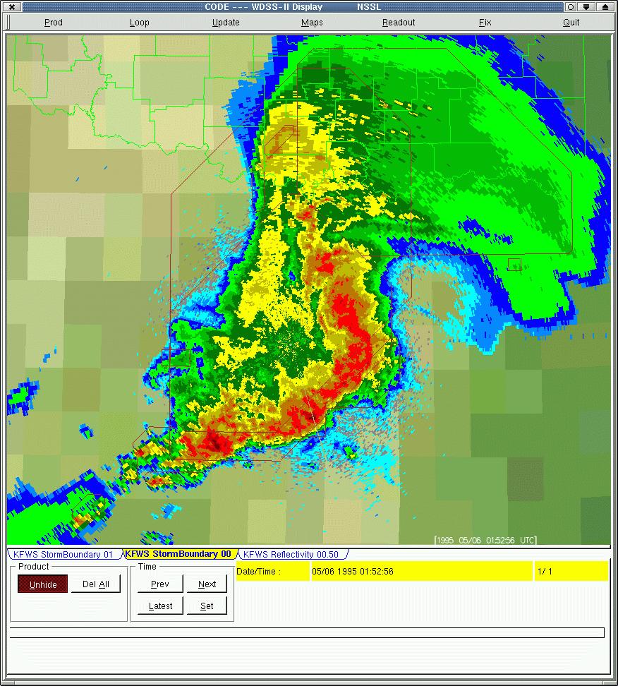 B. Segmentation and Tracking of Weather Images 102 Fig. B.2: Segmentation of a reflectivity elevation scan from the Weather Service Radar in Fort Worth, TX on May 6, 1995.