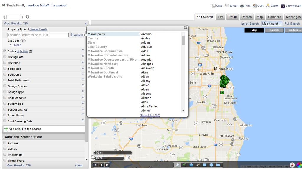 By default, State, County, Municipality, and Zip Code are included in the Location Search box.