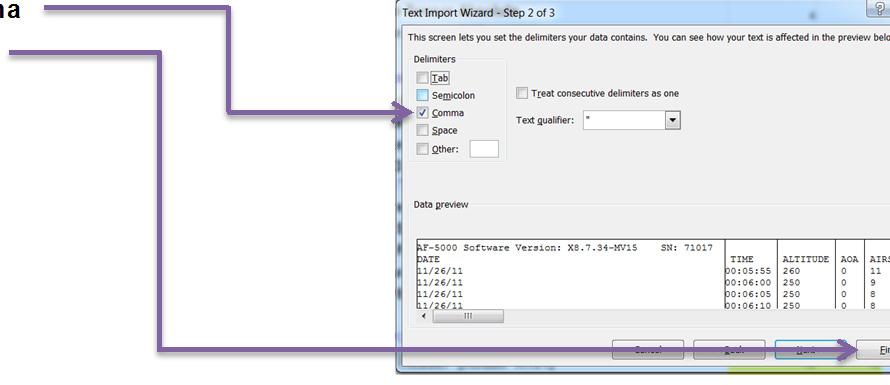 Importing Flight Data to Excel Once you save data from the Engine Monitor you can import the data into Microsoft Excel by the