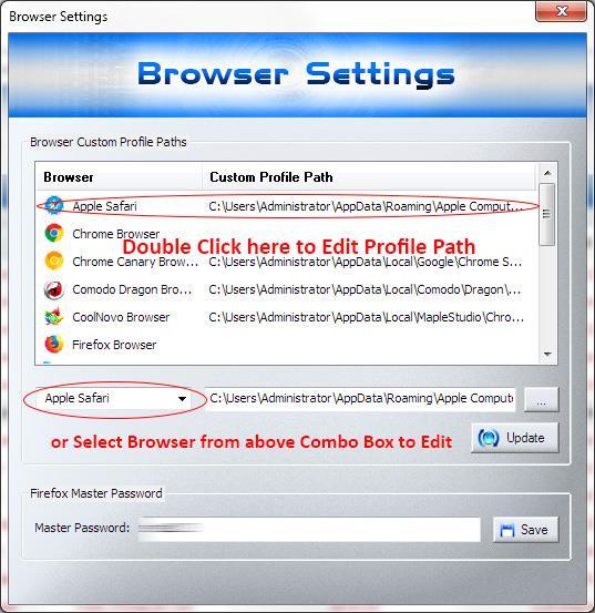 Settings - Customize Browser Profile Path This is one of the unique benefits of Browser Password Recovery Pro.