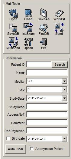 2 Auto Clear Patient information and examination information to initialize all of the information in the field Capture Tools 1 2 3 4 Figure 3 : Toolbar2 1 Change to
