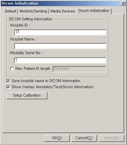 34 3-6-3 DICOM Initialization 3-6-3-1 DICOM Setting Information 3-6-2-1 DICOM Setting Information Hospital ID : to provide ID for each hospital.(it is option for sales Company.