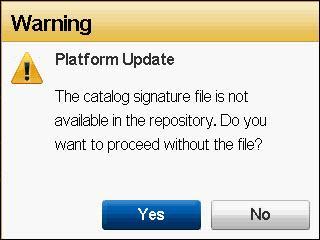 Figure 75.Downloading Catalog Lifecycle Controller attempts to locate the catalog signature file. If the signature file is not present, a warning message is displayed.