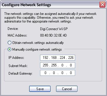 Double clicking on the table entry at this stage will allow the IP address to be set, along with the sub-net mask. Set the IP address to match that used in AudioCore by default, that is 192.168.224.