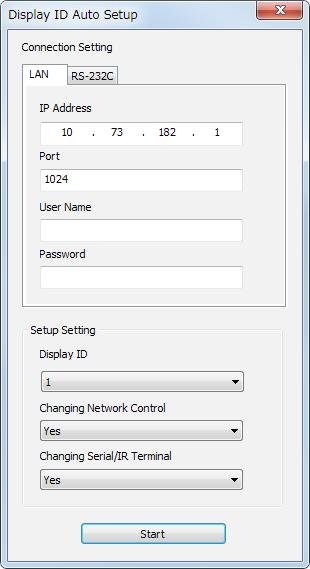 Starting and Exiting the Application Display ID Auto Setup - [LAN] Select the [LAN] tab and adjust settings for the displays connected via LAN.