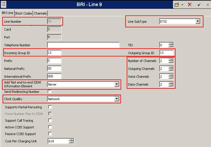 5.3. Configure BRI Connection Click on Line in the left pane and the Line Number of the IP Office BRI Module, in this case 9.