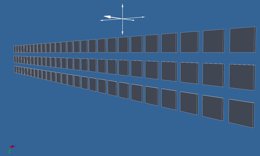 Ďalší jednoduchý typ je 3D stena na obrázku 3.3. Mám rovinu, ktorá je rovnobežná s rovinou xz. Na túto rovinu uložím fotky, aby vytvorili mriežku.