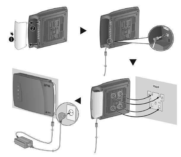 Connections Connection for AC/DC adapter 1. Open the side cover. 2. Connect the plug of AC/DC adapter on the right side of the OptiCon SBG-1000 system. 3.