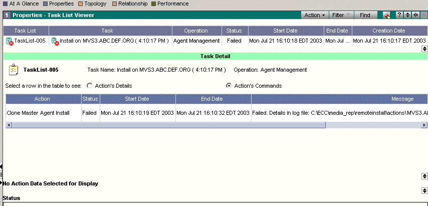 Using the Console to Install Master Agents Figure 18 Task list details for cloned Master Agent 15.
