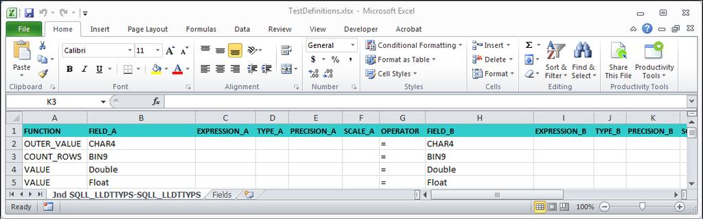 The spreadsheet shows the existing table-pair test definitions if tests exist. 4. Add tests for the table pair. Verify that the content in the spreadsheet meets the spreadsheet requirements. 5.