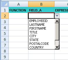 For example, the Function column will show a drop down of all the Test