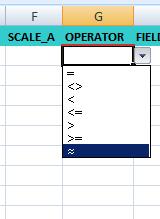 The Field_A (and Field_B) columns will show drop downs of the