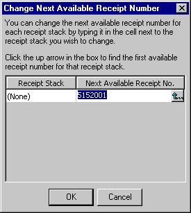 The next available receipt number is updated if the receipt number is automatically generated or if you enter a receipt number manually.