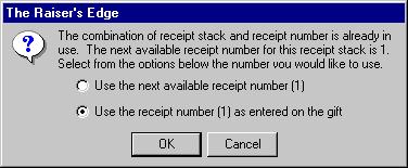 R ECEIPTING USING MULTIPLE RECEIPT STACKS 41 Use the receipt number as entered on the gift.