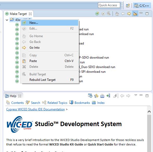 WICED Installation 5. In the Make Target window, right-click and select New, and give it the following Target Name: demo.