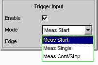 R&S / Trigger Input now implemented The impuls at the trigger input acts like a keystroke of one of the front panel keys START, SINGLE or STOP/CONT.