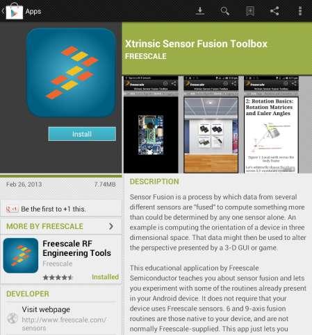 Android App: Xtrinsic Sensor Fusion Toolbox Educational variant of tool used internally for algorithm checkout.