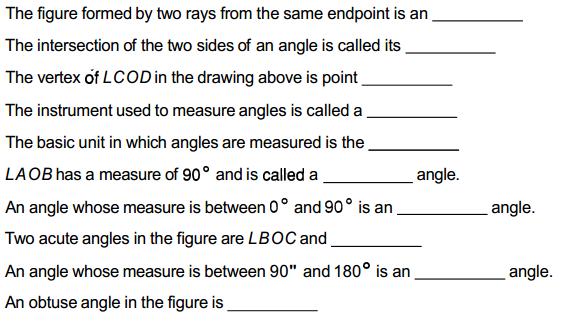 ~~ Unit 8, Page 6 ~~ Part 2: Fill in the blanks with the correct geometric term.