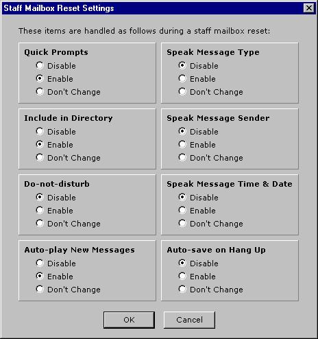 Staff mailbox reset This option allows you to customize how staff mailbox resets are handled. To use this option, click the Do button of the InnLine IP main screen and then select Configure System.