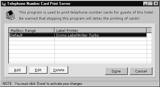 This program includes the DID card printer as part of its printing configuration. 1. Connect the DID card printer (Dymo SE450) to COM9 (DB25M) of the InnLine IP system.