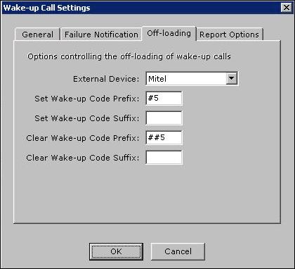 Off-loading tab Parameter Description Range Default External Device Set Wake-up Code Prefix Set Wake-up Code Suffix Clear Wake-up Code Prefix Clear Wake-up Code Suffix The external device to which