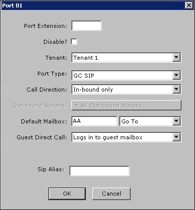 You can edit the following parameters in the Port window. Parameter Description Range Default Port Extension The extension number assigned to this port.